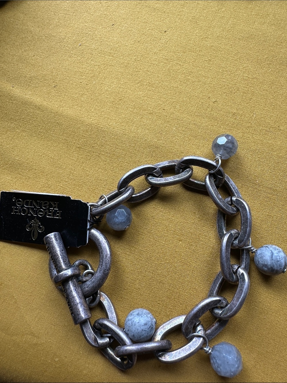 French Kande silver -Tone Bracelet with Gray Bead Drops